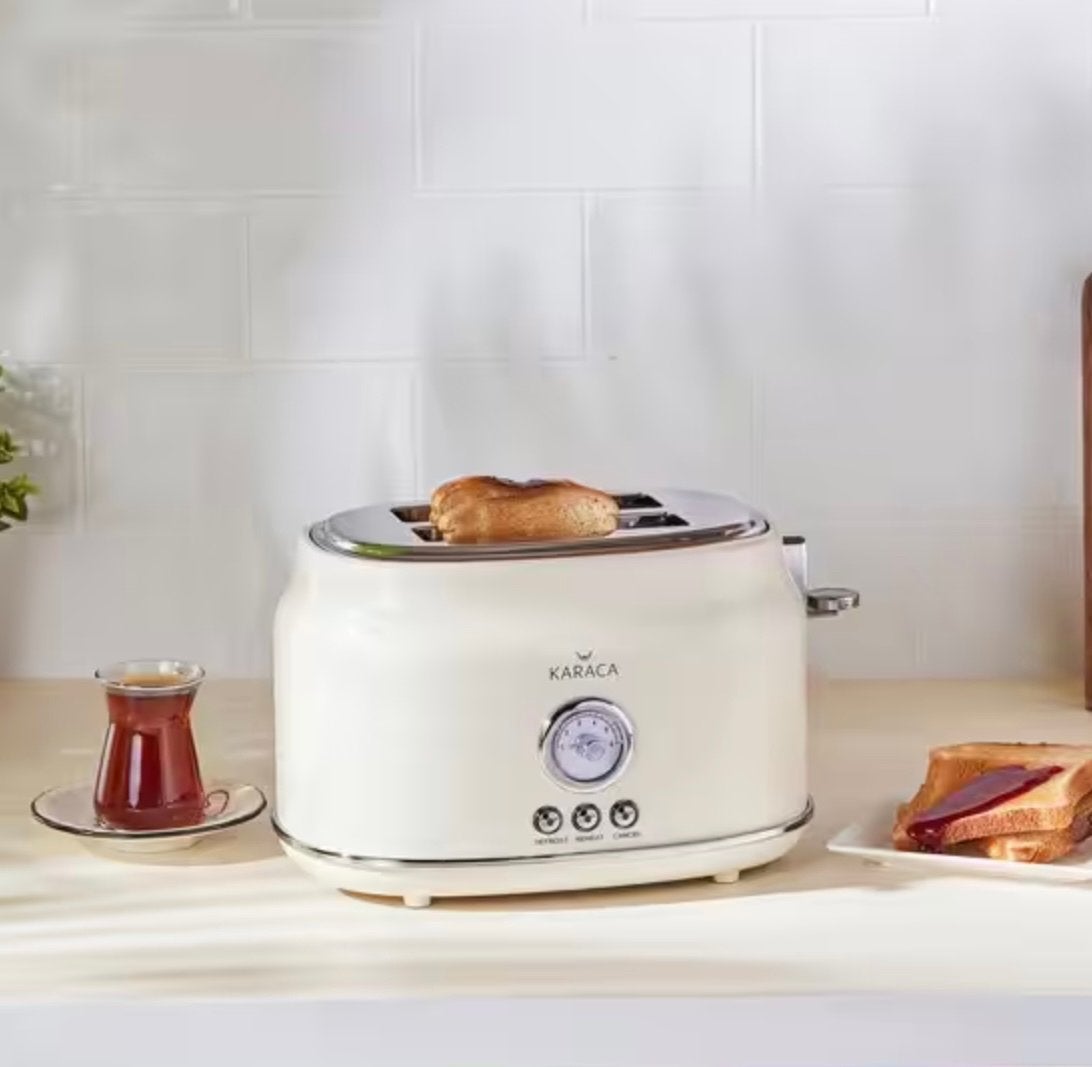 Karaca Retro Broodrooster - Crème - 2 Sneden - 815W, Verzenden, Nieuw, Uitneembare kruimellade