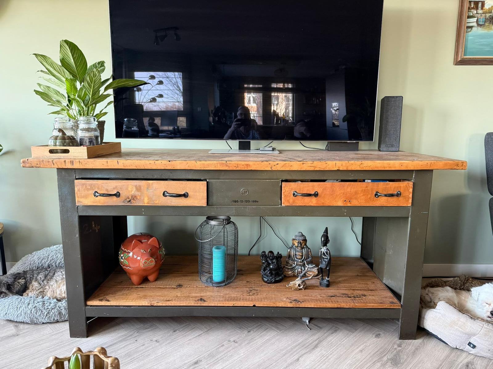 Stoere tv meubel, Ophalen, Met plank(en), 75 cm of meer, Overige materialen