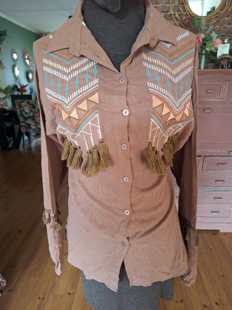 Western tuniek ibiza l xl bruin kwastjes, Ophalen of Verzenden, Zo goed als nieuw, Maat 42/44 (L), Bruin