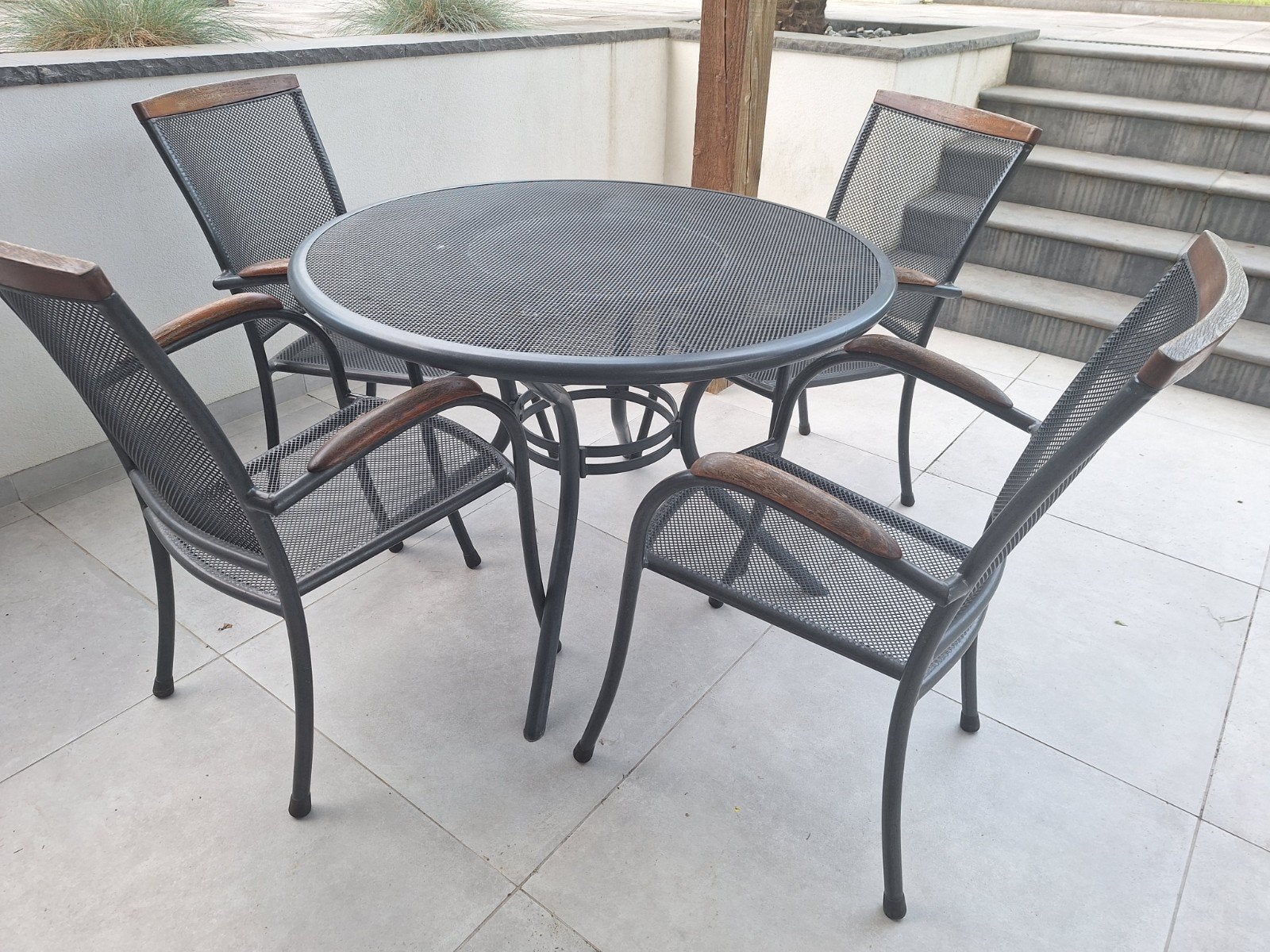 Rond tuinset 5-delig strekmetaal 120cm, Tuin en Terras, Ophalen, Gebruikt, Tuinset, Eettafel