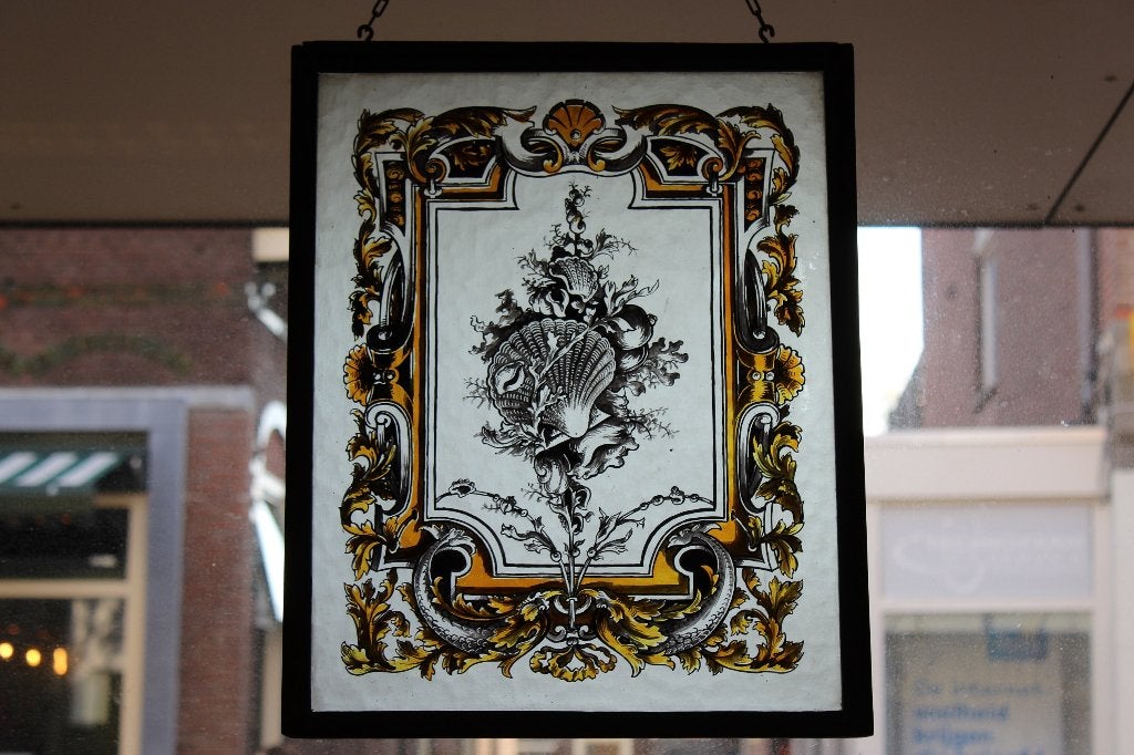 Brocante - Glaspaneel met stijl-beschildering, Louis XV!, Ophalen