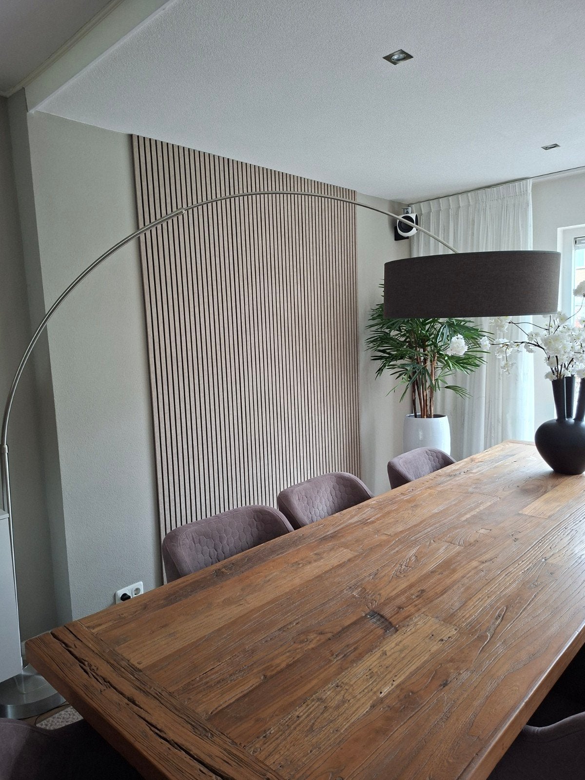 Booglamp met bruin linnen look kap., Ophalen, Bruin, 75 m² of meer, Zo goed als nieuw