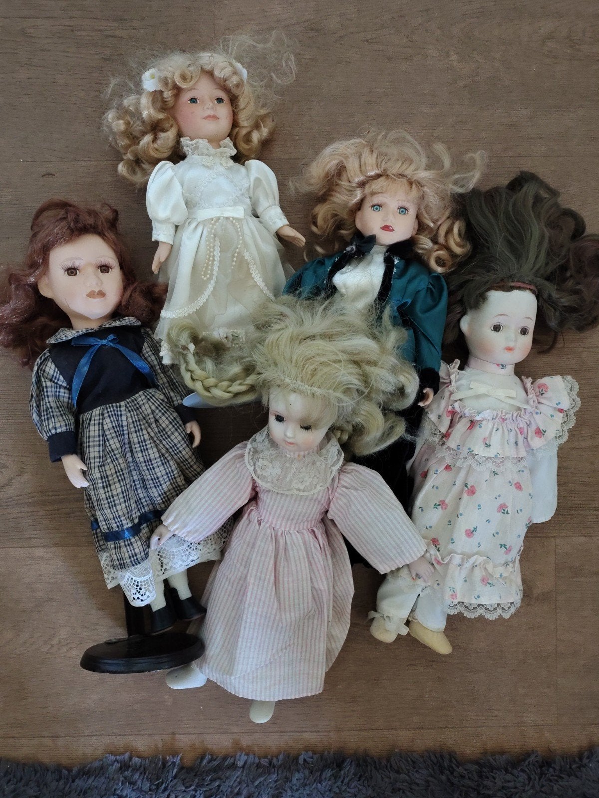 Set van 5 vintage porseleinen verzamelpoppen (jaren 80/90), Verzamelen, Poppen, Ophalen of Verzenden