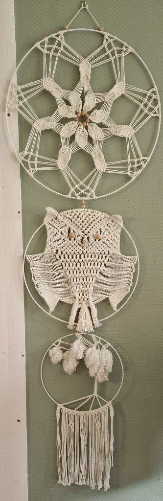 Macrame wandhanger, Huis en Inrichting, Wandhanger, Ophalen of Verzenden, Zo goed als nieuw, Wit