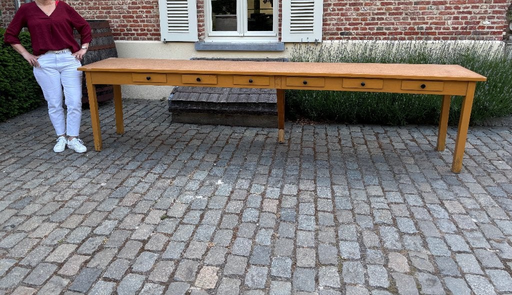2 hele lange kloostertafels 320 cm x 65 cm 7 lades heel mooi, Ophalen