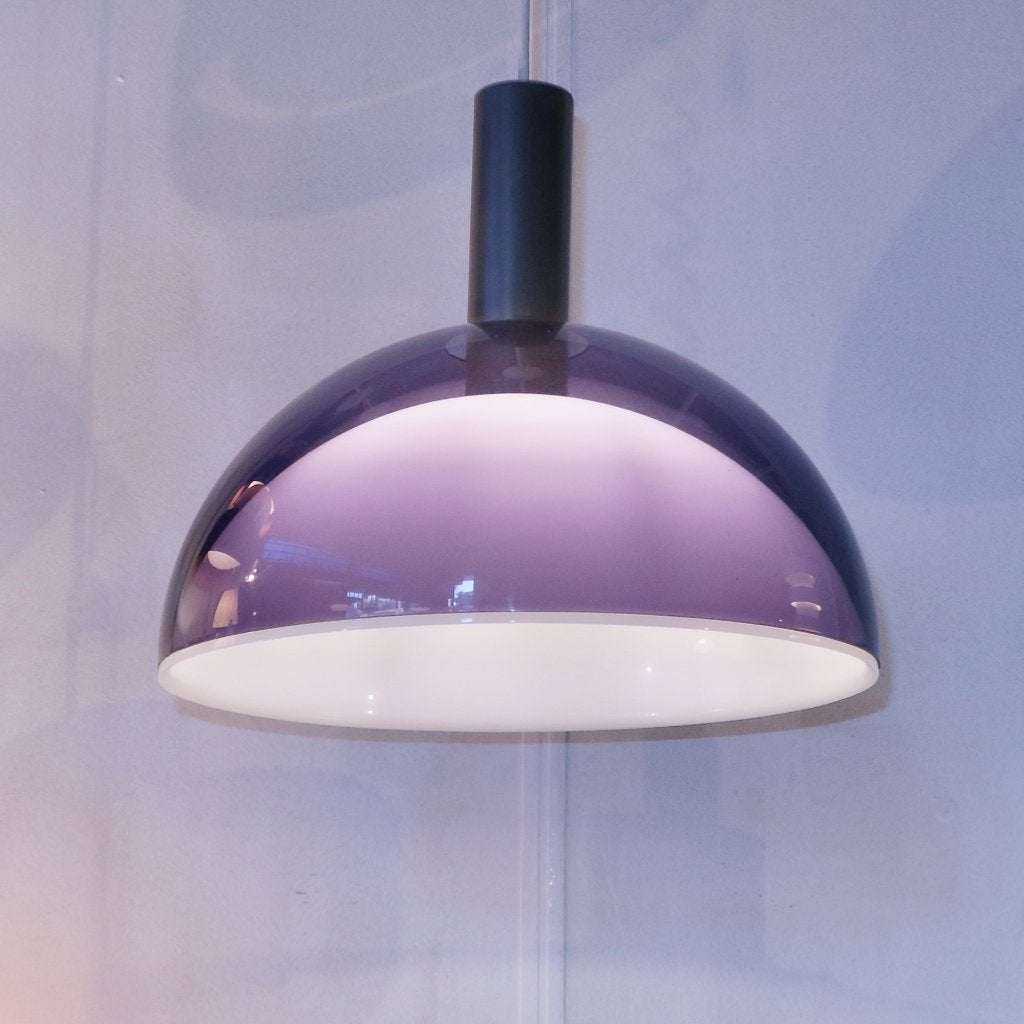 hanglamp halve bol wit paars transparant aan metalen koker, Kunststof, Gebruikt, -, -