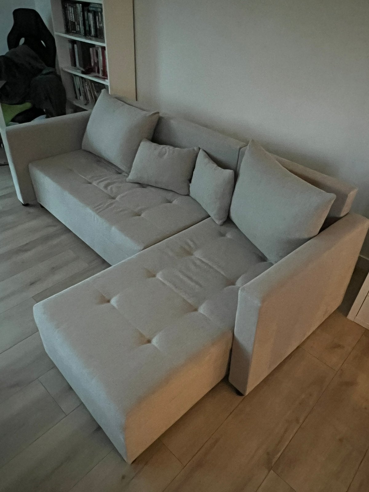 Sofa bed / L-shaped Couch - Beige color, Ophalen, Gebruikt, Vierpersoons of meer