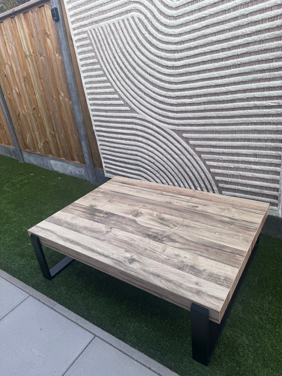 Moderne salontafel 130x100x40 cm - Hout en metaal, Ophalen, Gebruikt, 100 tot 150 cm, Overige houtsoorten
