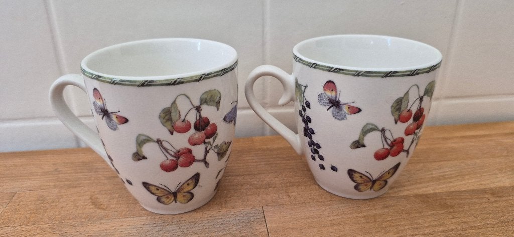 2 mokken / bekers janneke brinkman fruit en flowers, Nieuw, Overige stijlen, Aardewerk, Mok