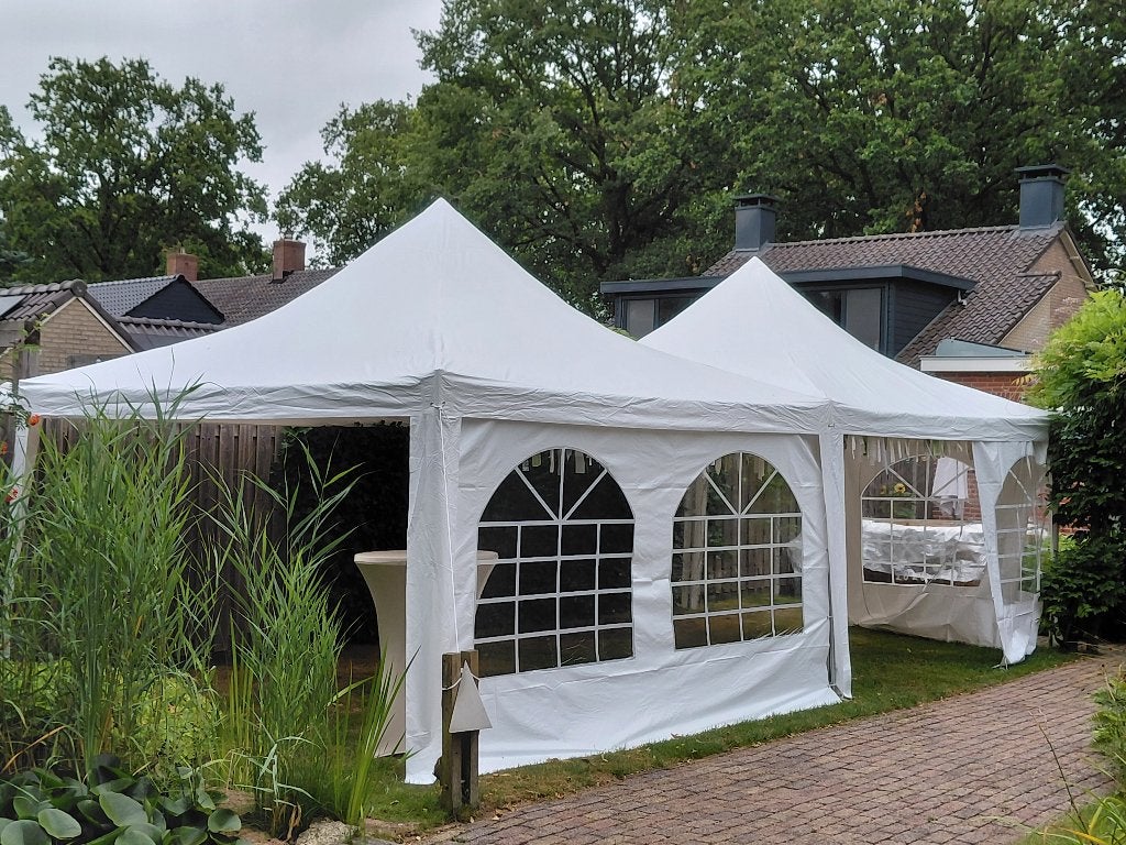 Pagodetent 4x4 m, PVC 700, wit, Ophalen, Zo goed als nieuw, 4 tot 6 meter, Pagodetent