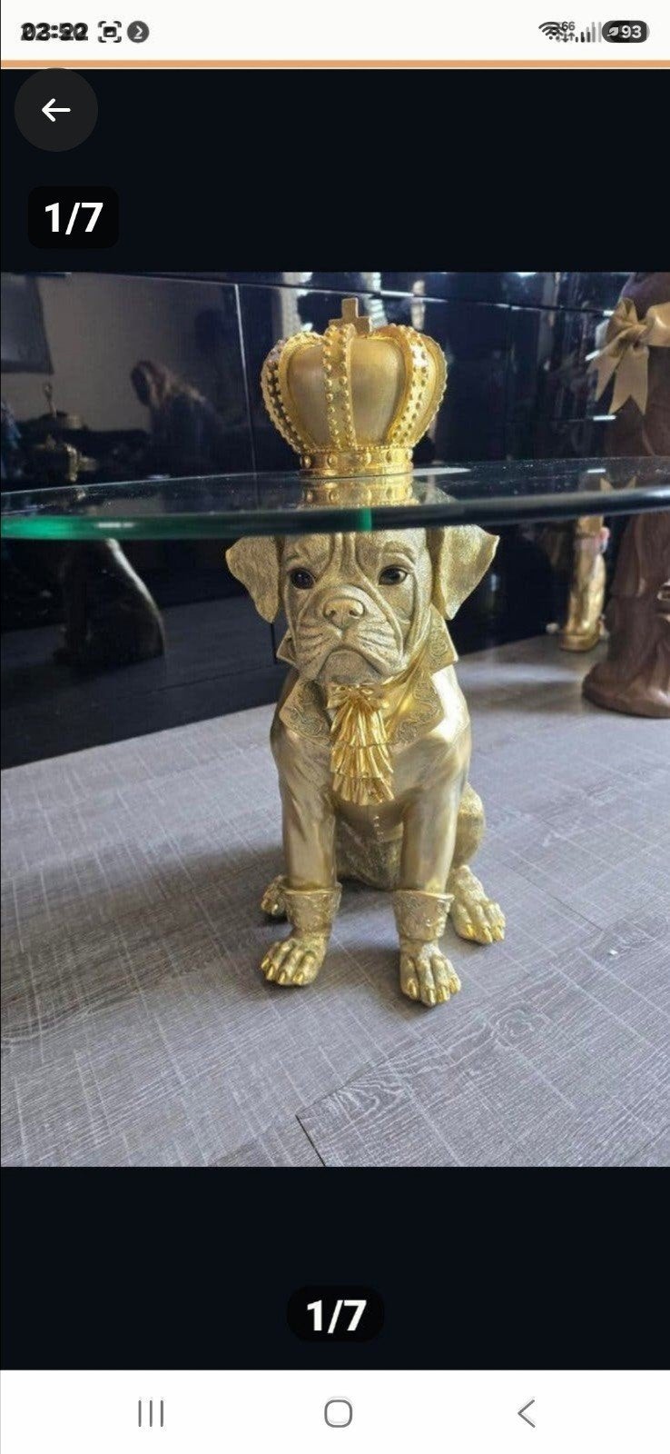 Gouden Bulldog Bijzettafel met Kroon en Glazen Blad, Huis en Inrichting, Woonaccessoires | Overige, Ophalen, Nieuw, Goud, Metaal