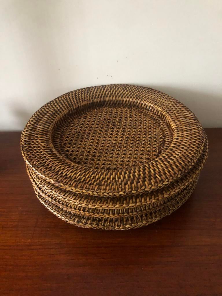 4 rieten onderborden / decoratieborden - 32 cm doorsnee, Schaal, Rond, Ophalen of Verzenden, Zo goed als nieuw