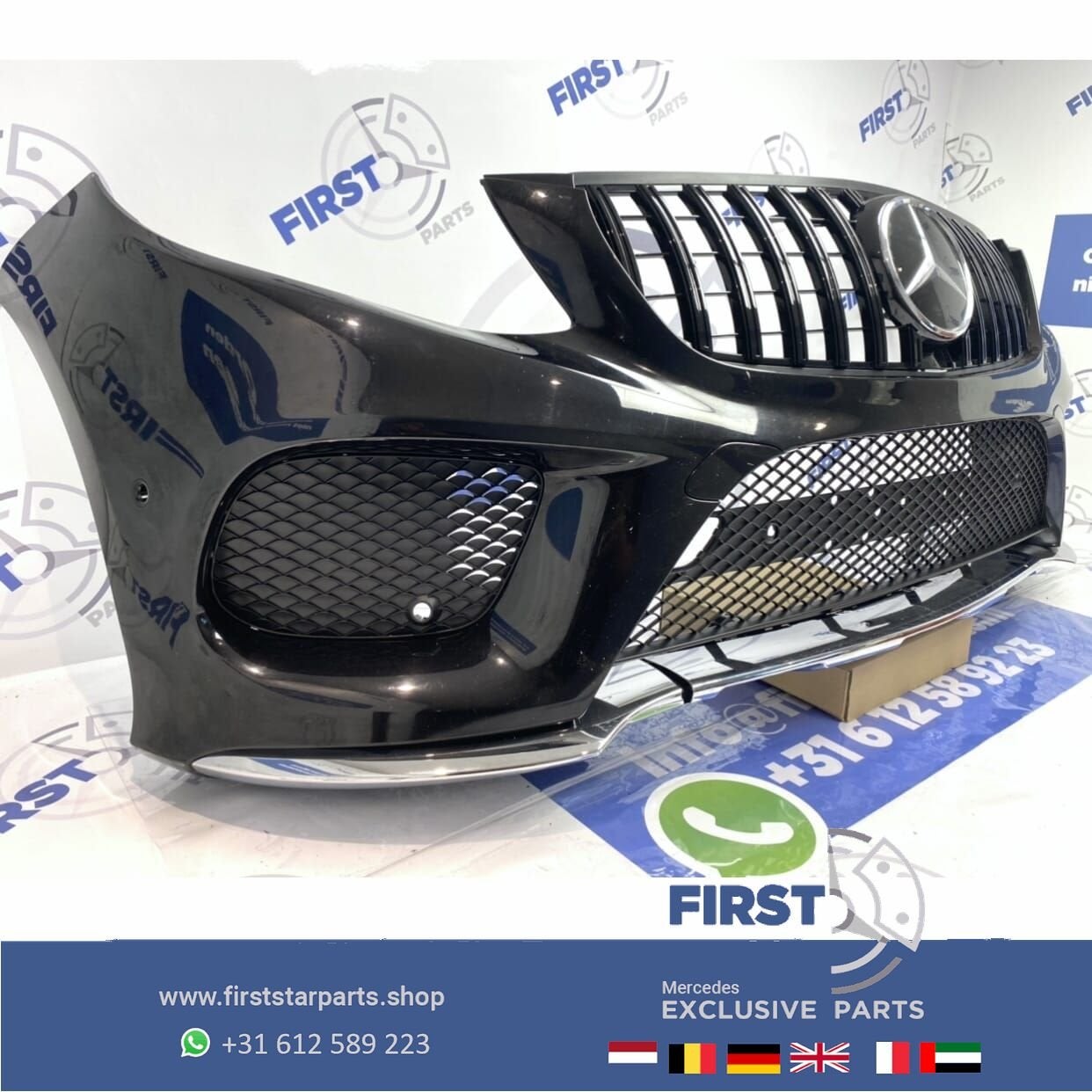 W166 GLE AMG VOORBUMPER COMPLEET ZWART Mercedes 2015-2019 OR, Gebruikt, -, Voor, Ophalen of Verzenden