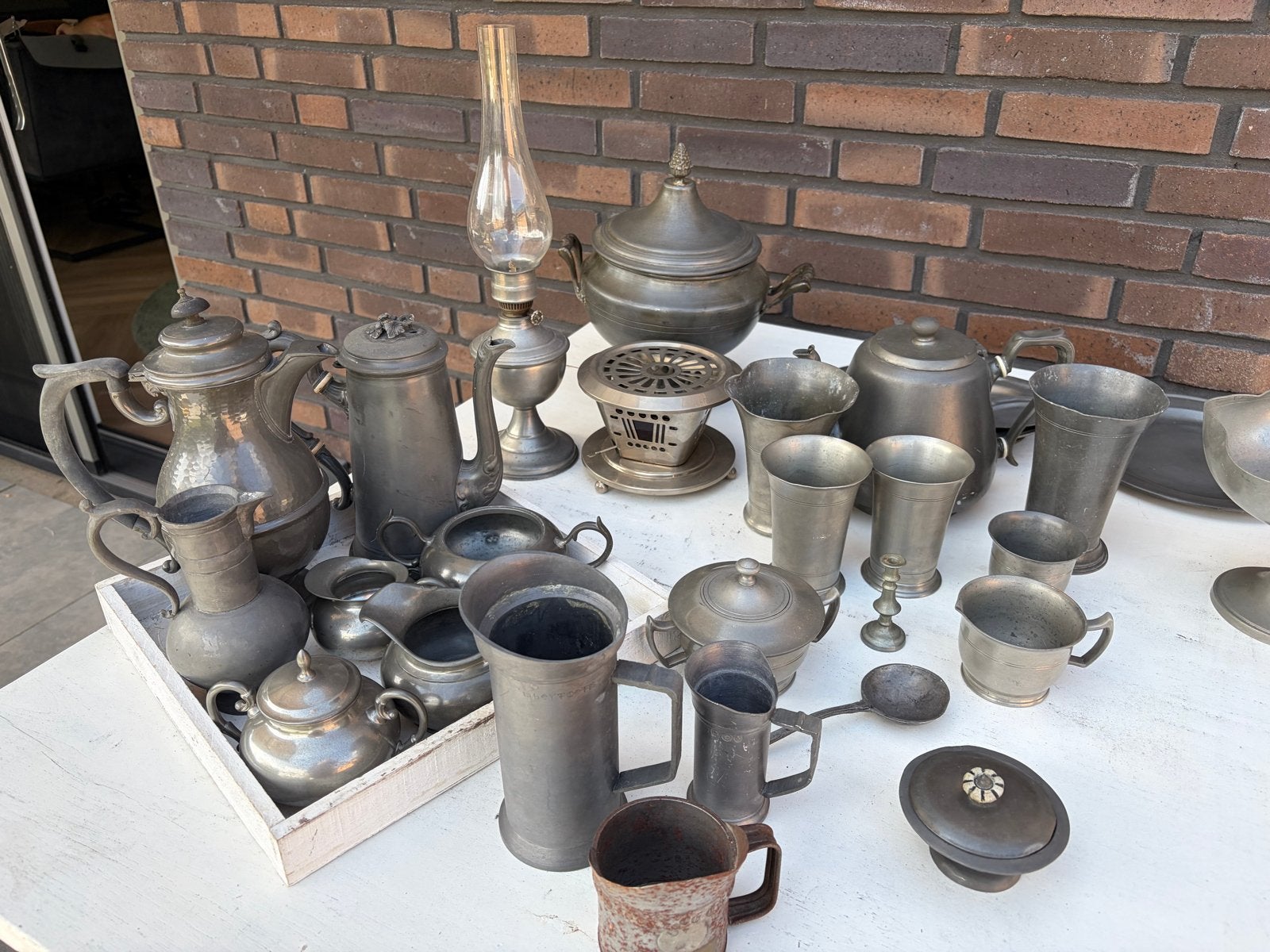 Collectie divers antiek tinnen servies en decoratie, Ophalen of Verzenden