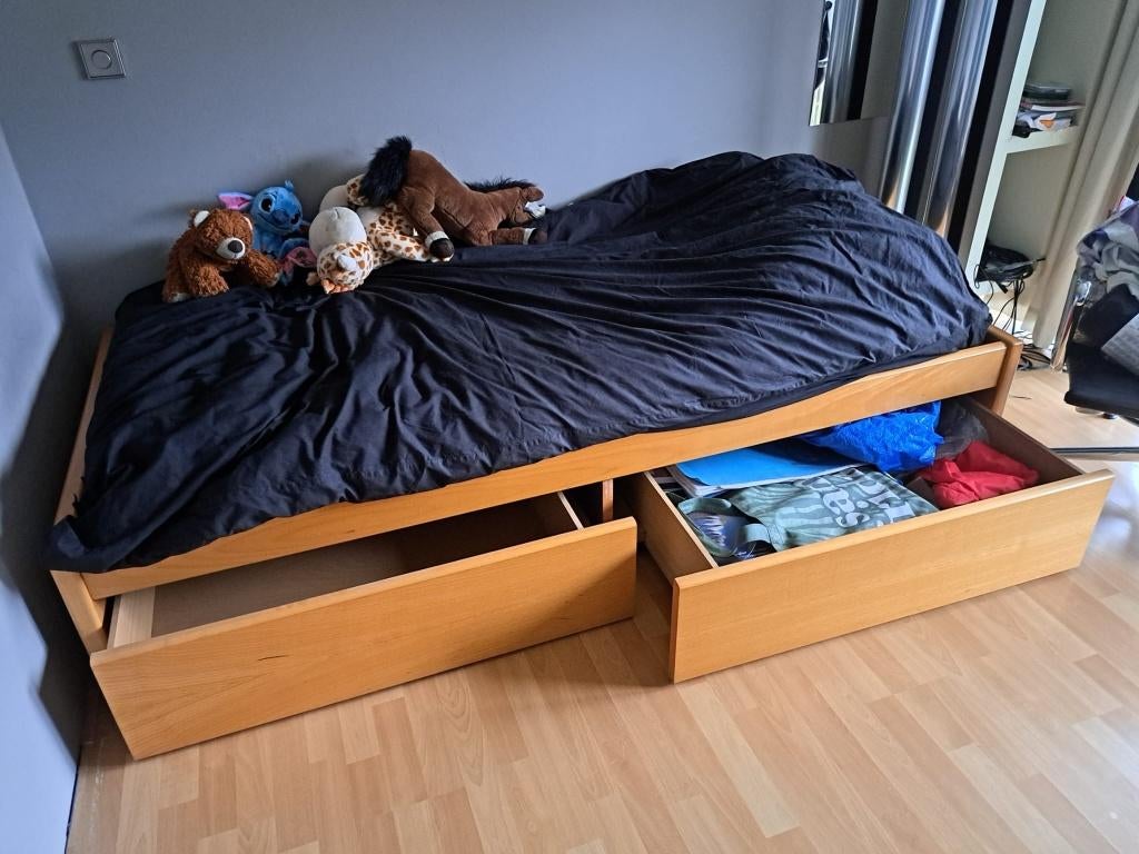 Eénpersoons beukenhouten bed Hülsta Carré, Huis en Inrichting, Slaapkamer | Bedden, Ophalen, Gebruikt, Eenpersoons, Beige