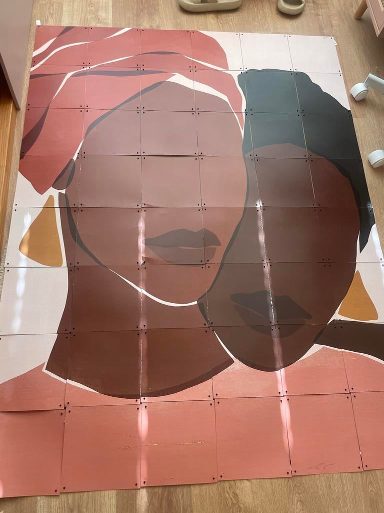 Grote ixxi met abstracte gezichten, bruin/roze tinten, Gebruikt, Meerkleurig, Ophalen of Verzenden, Modern