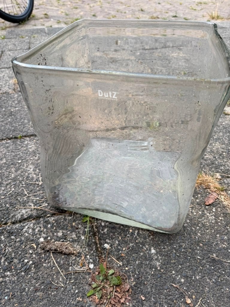 Glazen vierkante vaas, Ophalen, Gebruikt, Transparant, Glas
