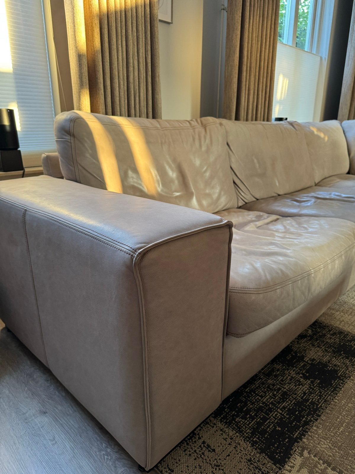 Leren hoekbank Goossens beige, Ophalen, Gebruikt, Hoekbank, 300 cm of meer
