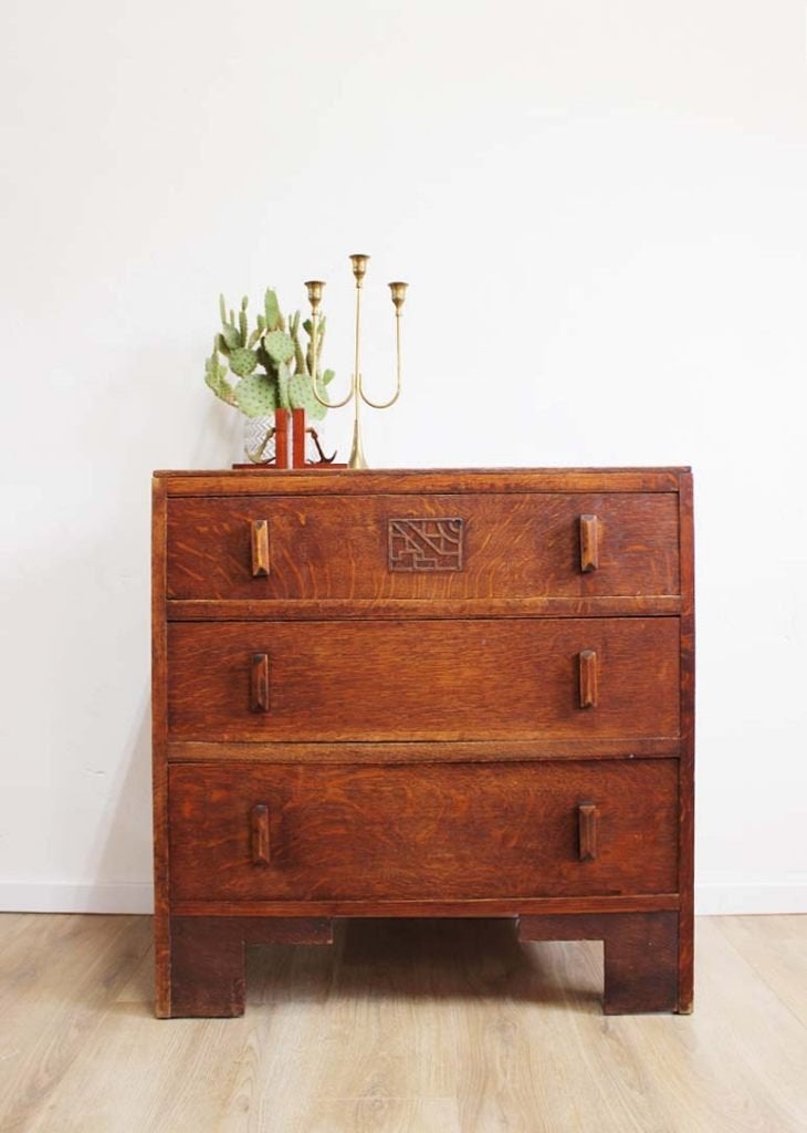 Antieke houten Art Deco ladekast. Vintage commode / kast, Antiek en Kunst, Antiek | Meubels | Kasten, Ophalen