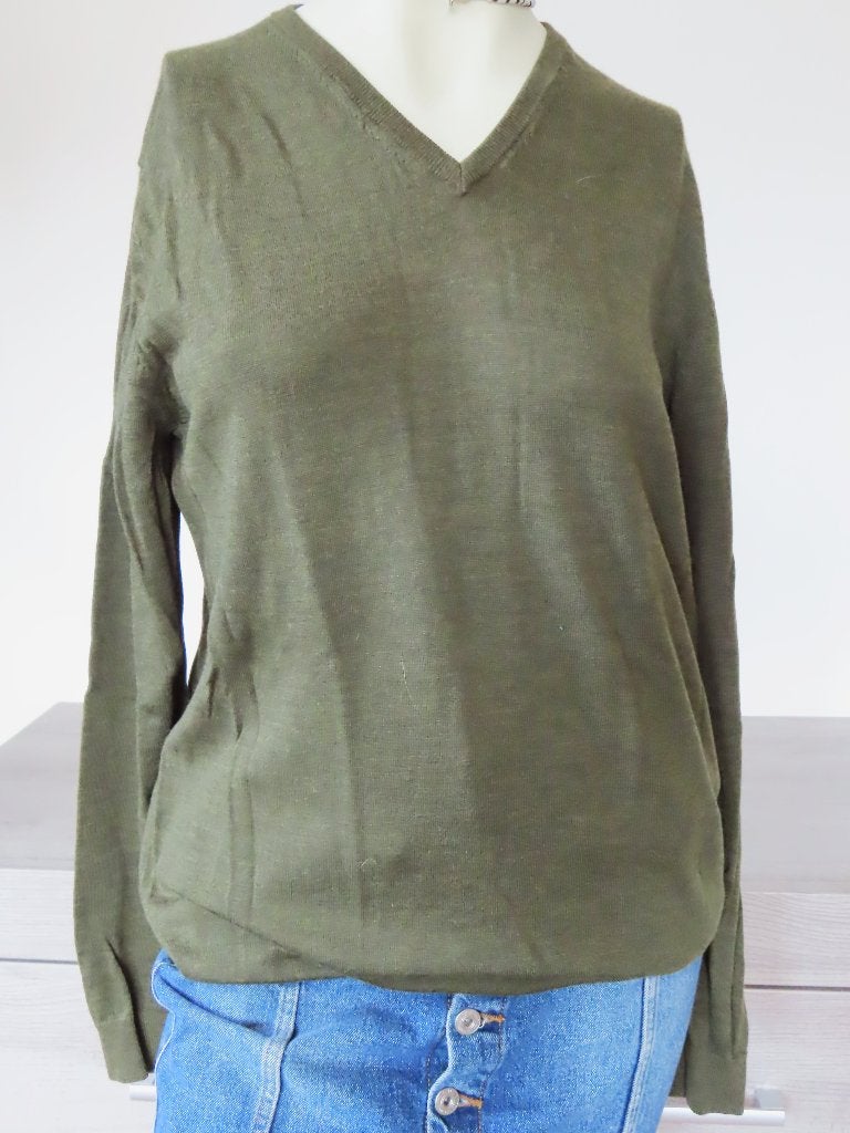 PROFUOMO V-hals trui, maat L, olijfgroen, extra fine merino, Maat 52/54 (L), Ophalen of Verzenden, Groen, Profuomo