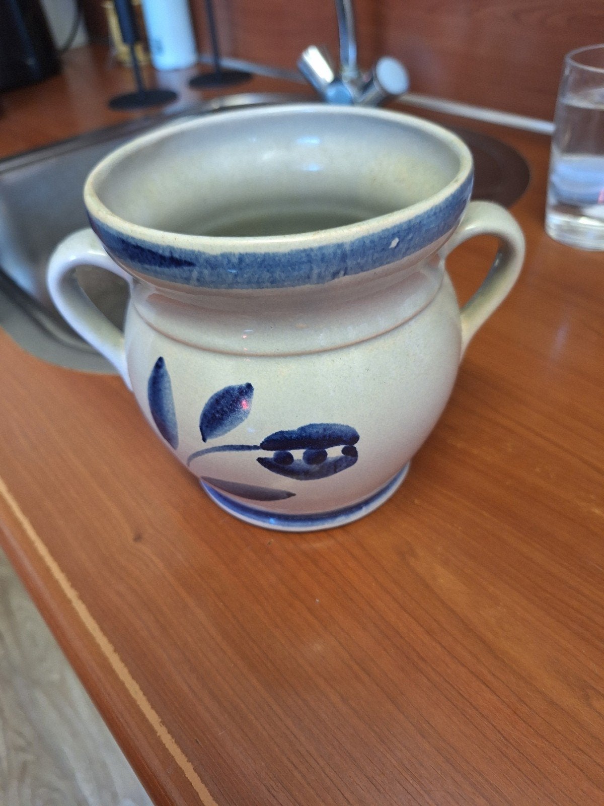 Vintage GDR Keramiek Pot met Blauw Bloemenpatroon, Ophalen of Verzenden