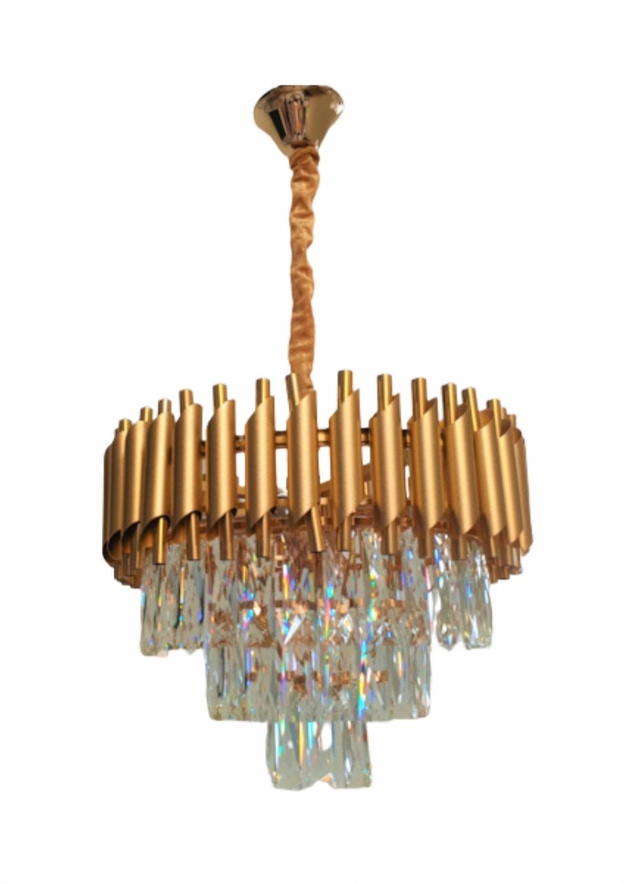 Luxe Kroonluchter Goud met Kristal - eettafel en salontafel, Huis en Inrichting, Lampen | Hanglampen, Ophalen, Nieuw, Metaal, E14 (klein)
