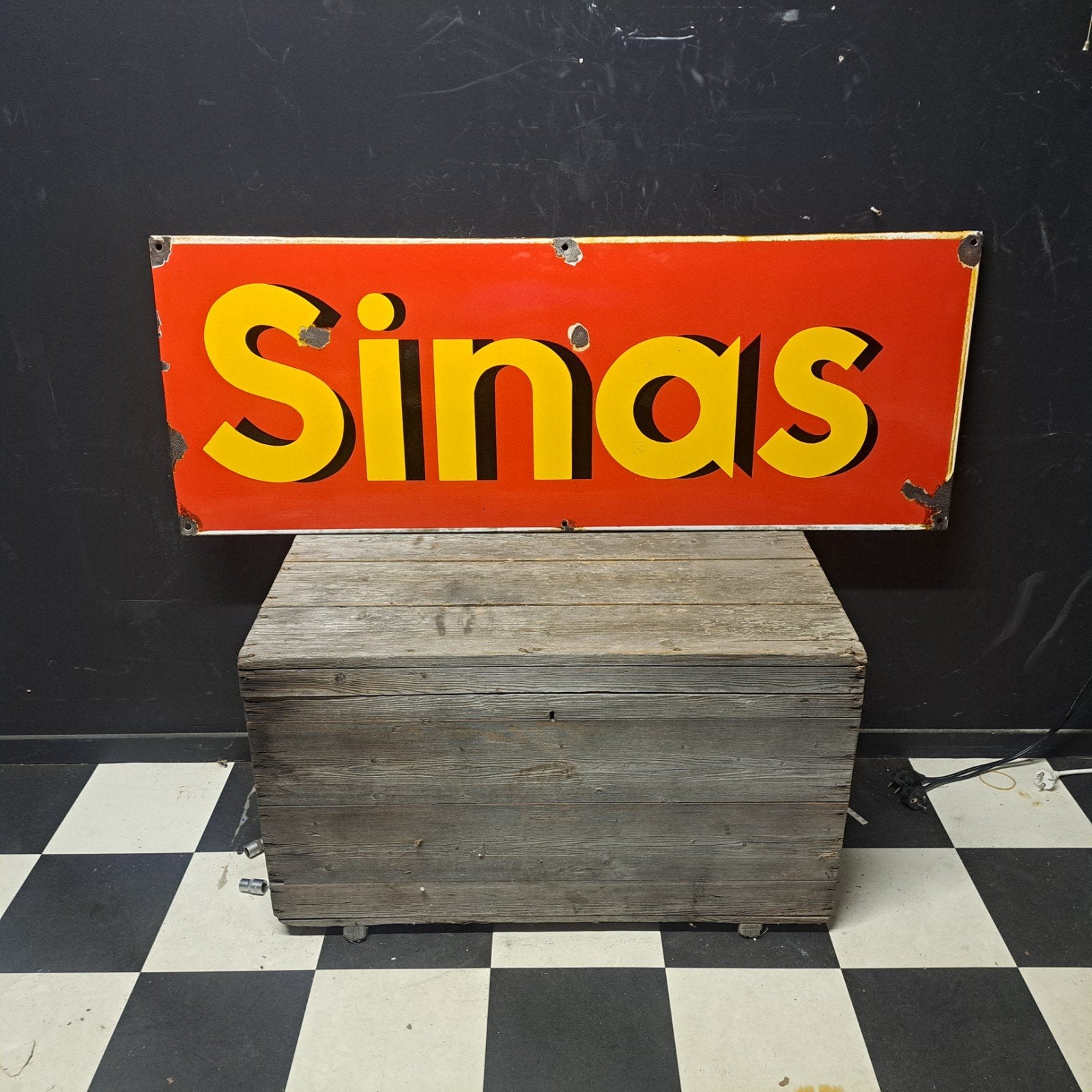 Sinas Emaille reclamebord 'Langcat Bussum ', Verzamelen, Ophalen, Gebruikt, Reclamebord
