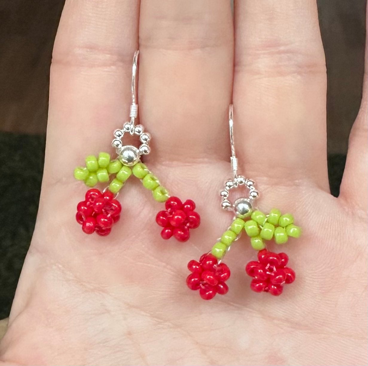 Unieke handgemaakte zilveren kersen oorbellen, Hangers, Verzenden, Nieuw, Rood