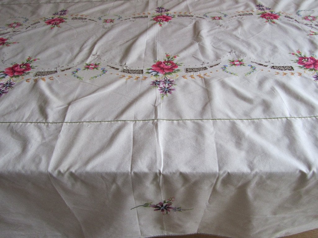 Groot geborduurd Rozen tafelkleed & servetten, Verzenden, Zo goed als nieuw, Rechthoek