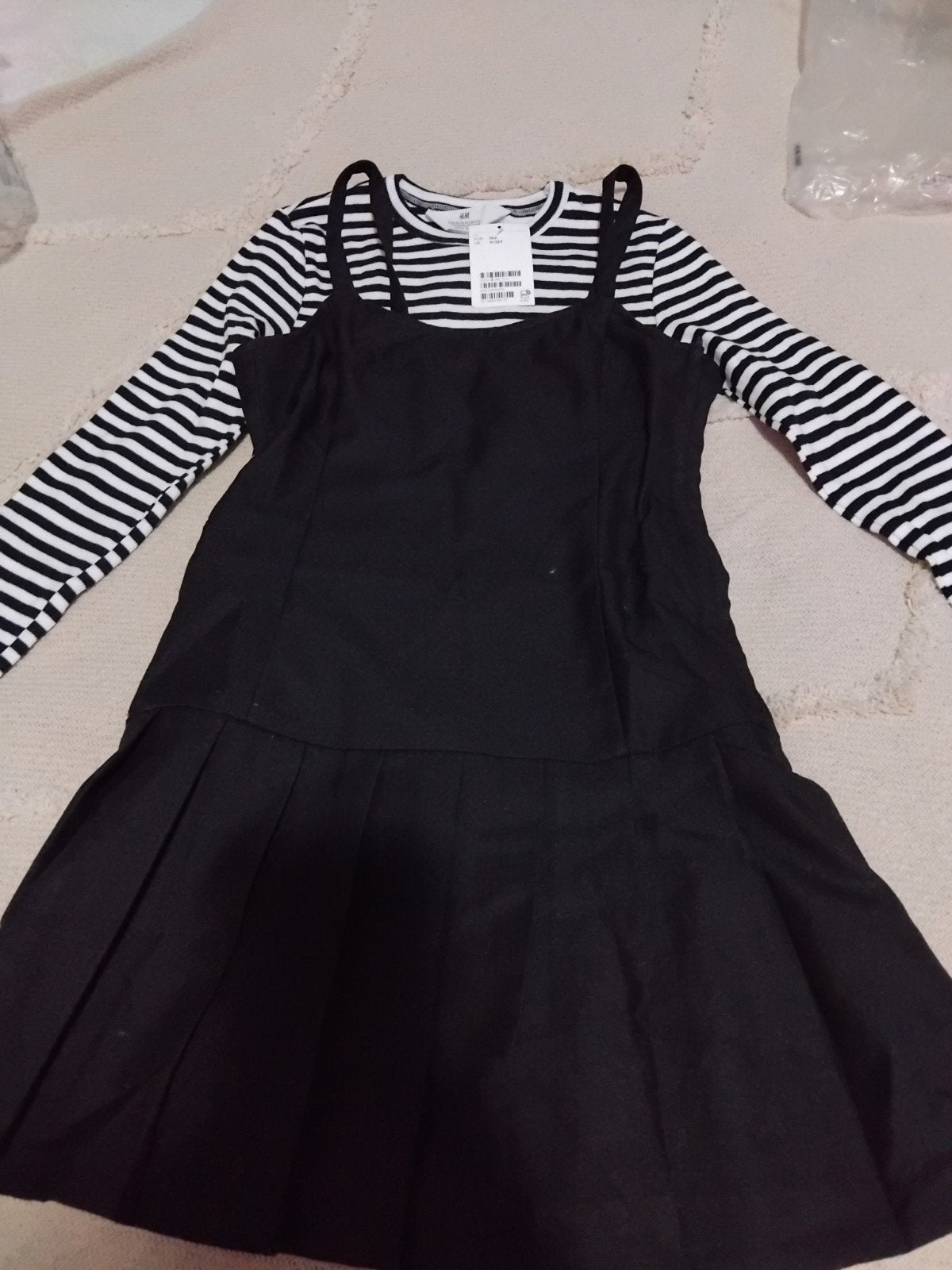 zwart wit gestreept T-shirt met zwart jurkje, Kinderen en Baby's, Ophalen, Nieuw