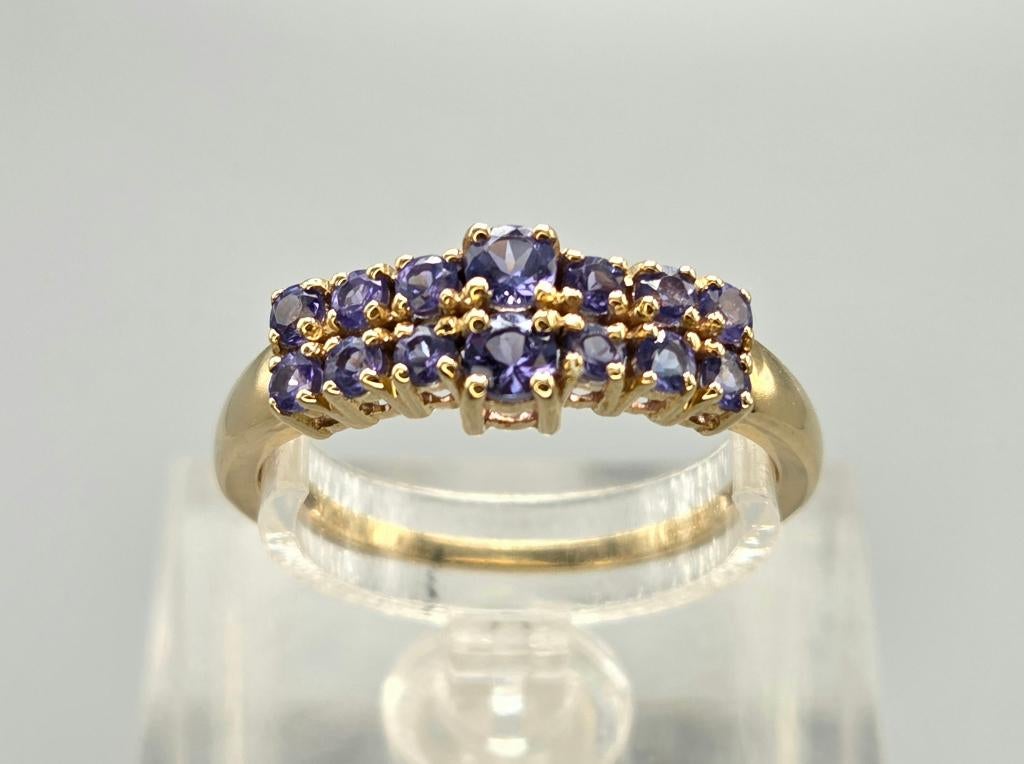 Gouden Vintage design ring edelstenen tanzaniet. 2026/294., 18 tot 19, ., Paars, Nieuw