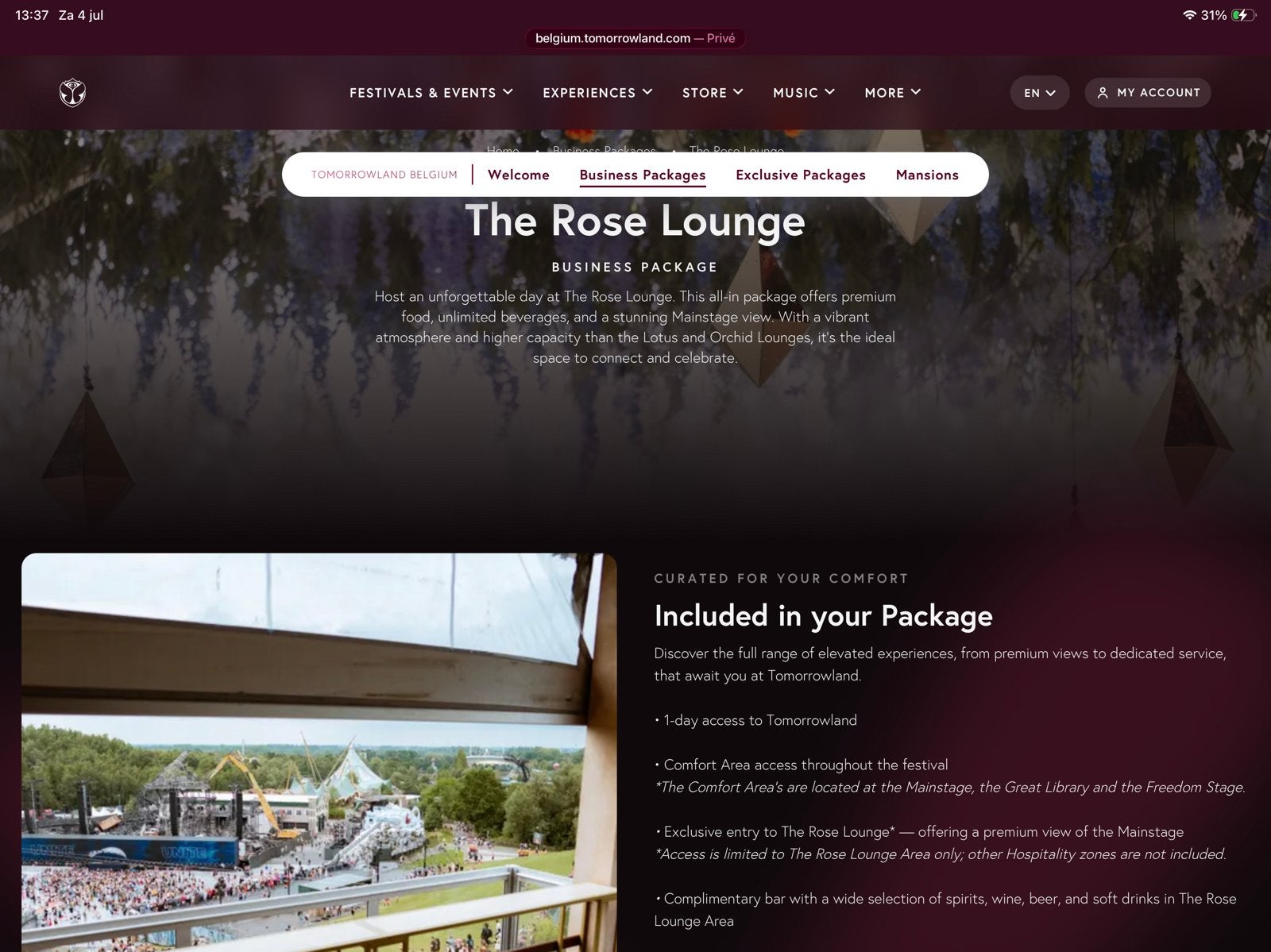 Tomorrowland The Rose Lounge VIP experience  6 tickets 18/07, Drie personen of meer