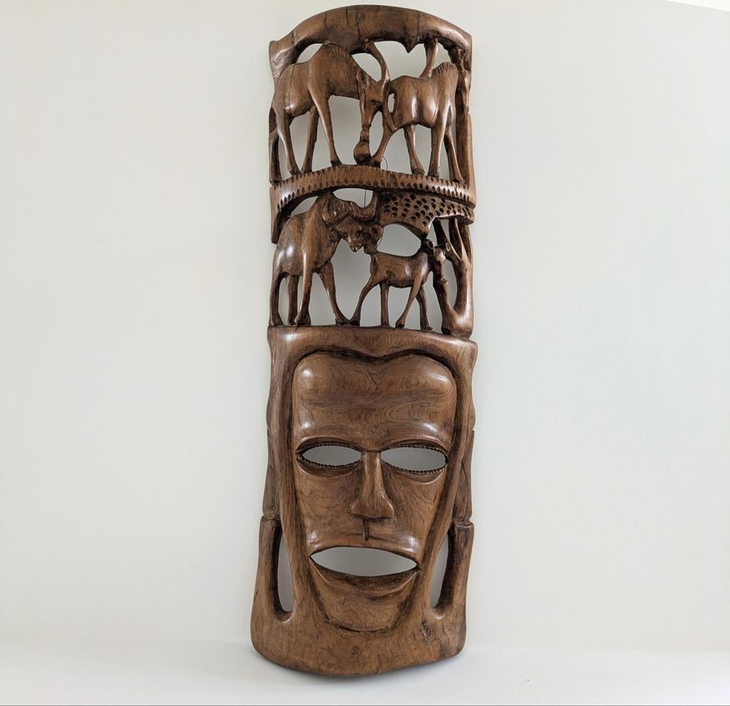 Afrikaans houtsnijwerk - Wanddecoratie - 42 cm, Antiek en Kunst, Ophalen of Verzenden