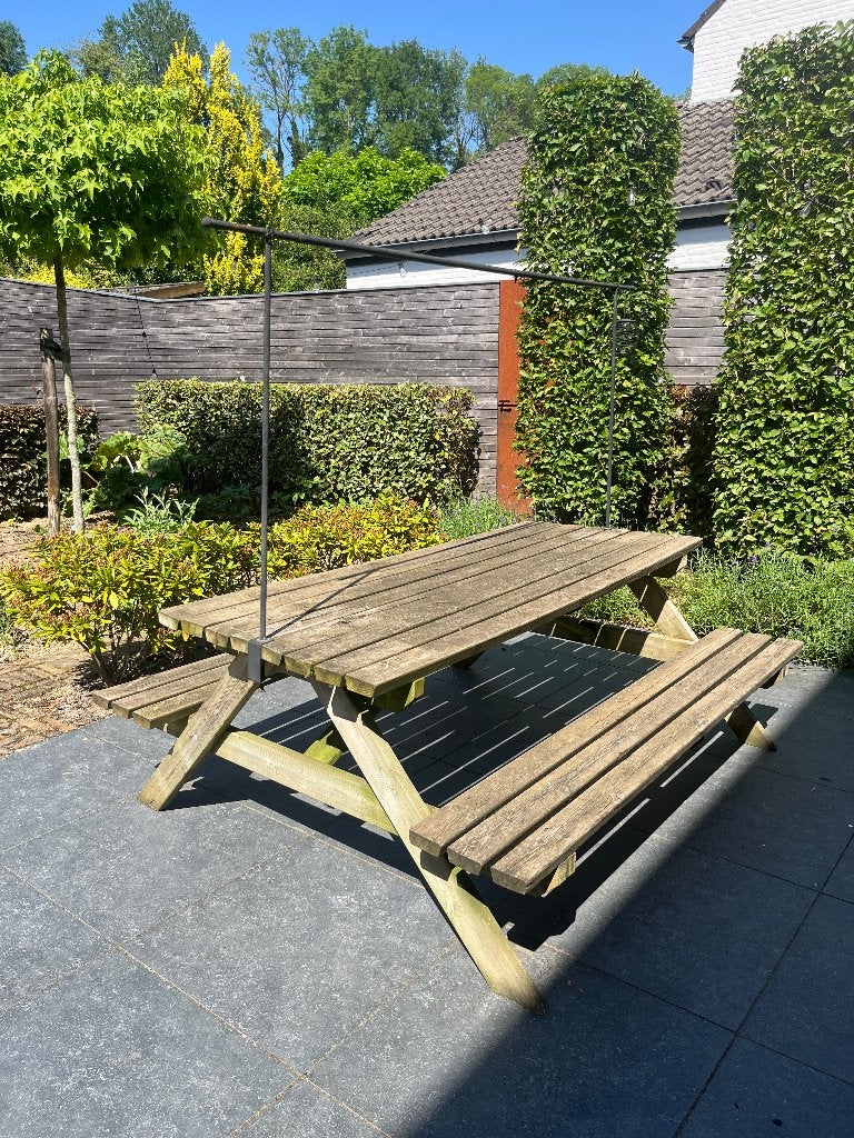 Picknicktafel, Tuin en Terras, Ophalen, Gebruikt, Rechthoekig, Hout
