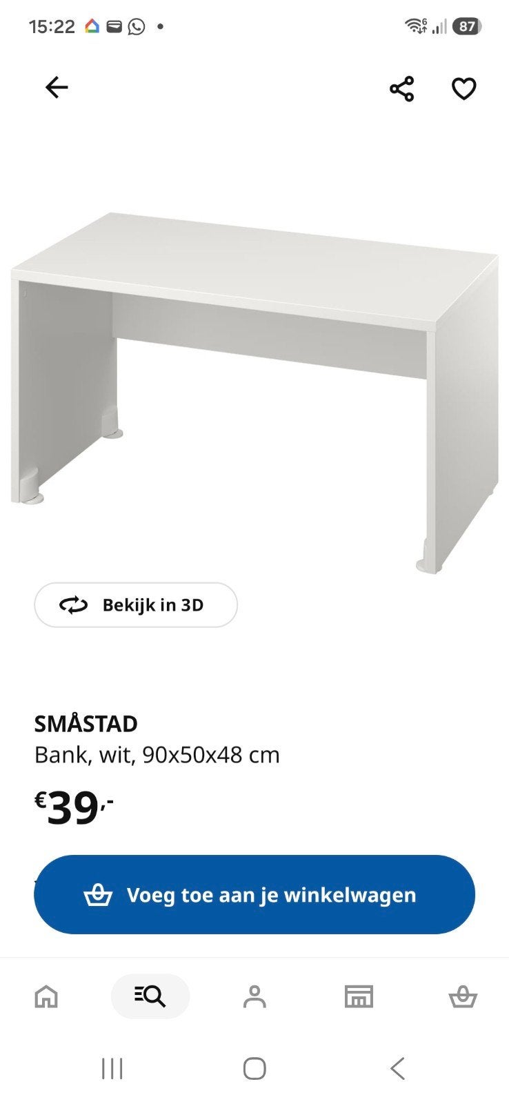 IKEA SMÅSTAD tafeltje B 90cm x H 48cm x D 50cm, Ophalen, Minder dan 55 cm, Gebruikt, 60 cm of meer