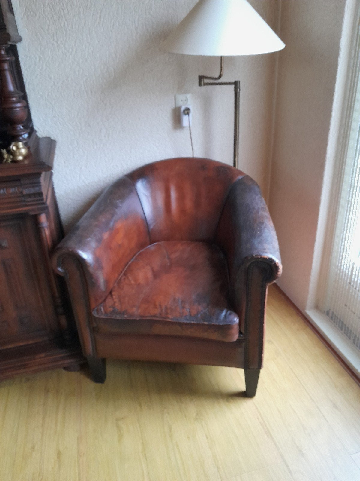 schapen lederen fauteuil, Ophalen, Gebruikt, 75 tot 100 cm, Leer