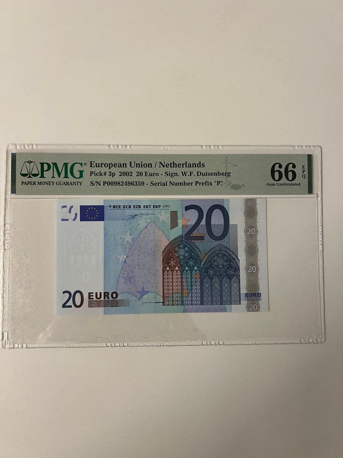 Nederlands 20 eurobiljet PMG 66 Gem Uncirculated, Ophalen of Verzenden, Overige landen, 20 euro, Los biljet