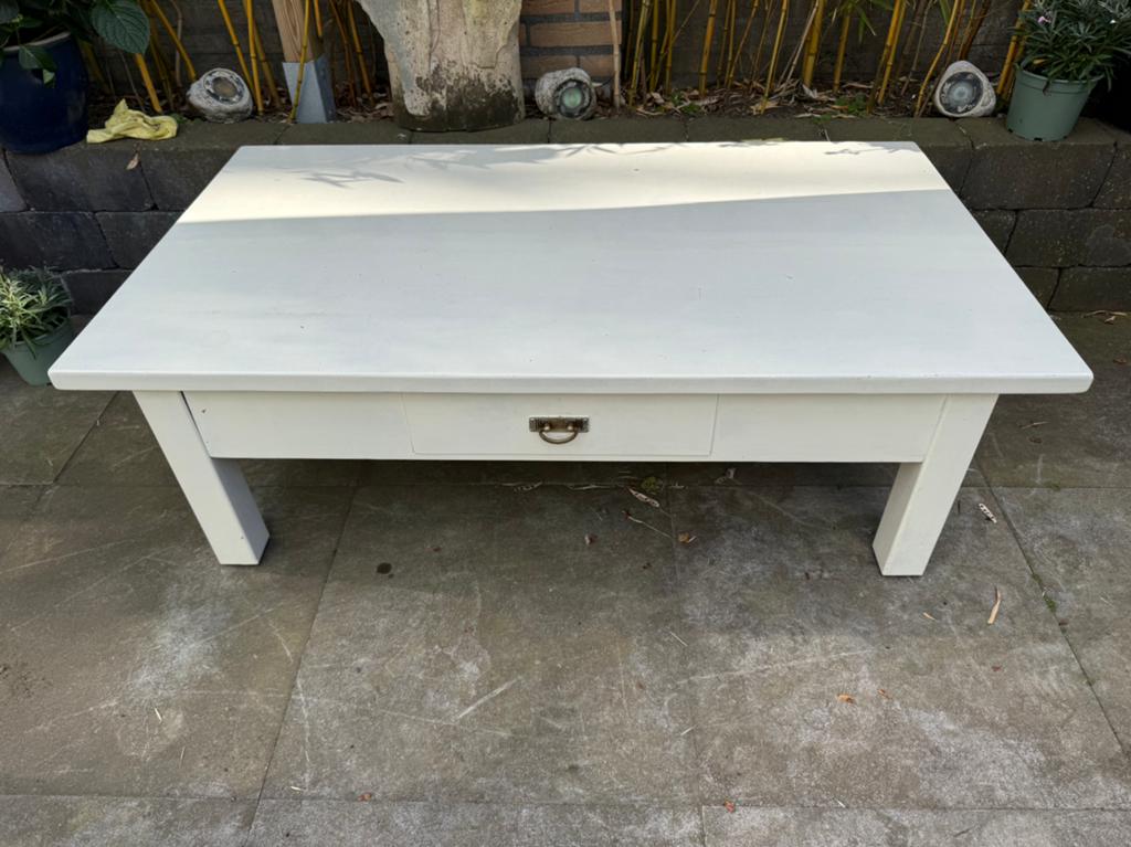 Stevige witte salontafel met lade, Ophalen, Gebruikt, 100 tot 150 cm, 50 tot 100 cm