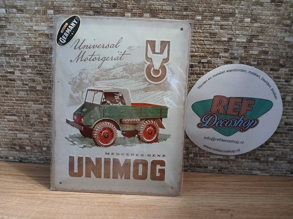 metalen 3d/reliëf bordje 15 x 20 cm unimog, linentie, Verzamelen, Ophalen of Verzenden, Nieuw, Reclamebord