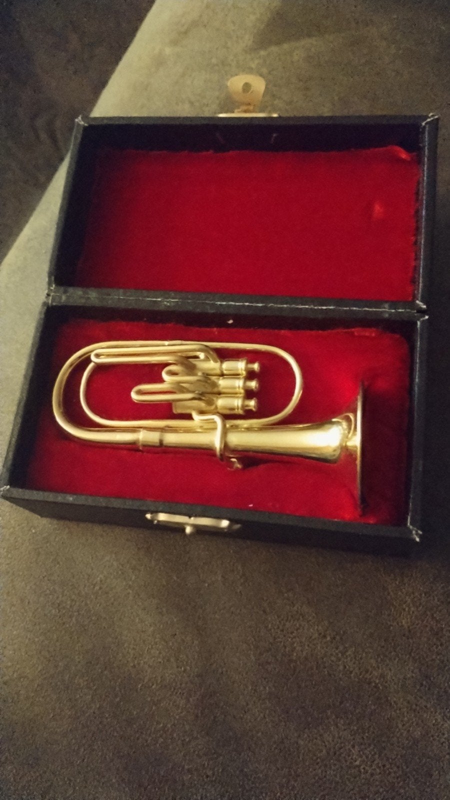 Miniatuur trompet in koffer - Decoratief item, Ophalen of Verzenden, Zo goed als nieuw, Overige typen, Met koffer