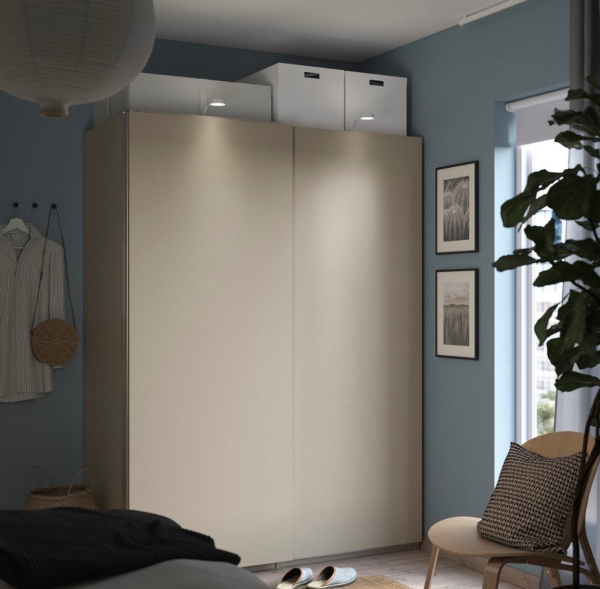 IKEA Pax kast met schuifdeuren - Grijs/beige (150x201cm), Ophalen, 100 tot 150 cm, 200 cm of meer, Zo goed als nieuw