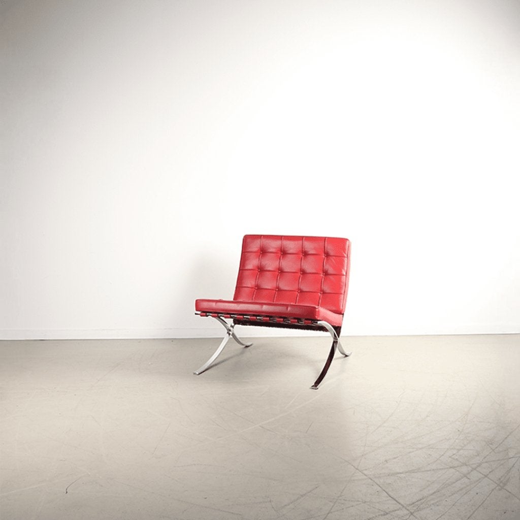 Knoll Barcelona Fauteuil Rood Leer - Chroom, Huis en Inrichting, Niet ingevuld, Zo goed als nieuw, Niet ingevuld, Niet ingevuld