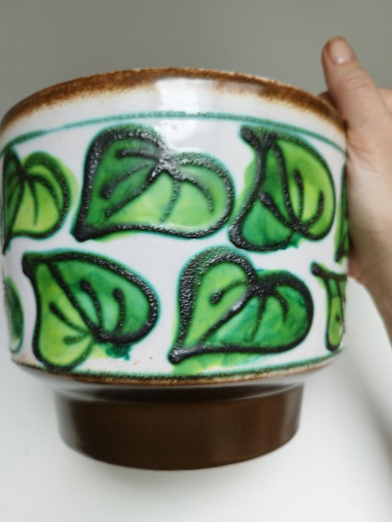 Strehla Retro Leaf bloempot jaren '60 DDR Germany 18x15cm, Verzenden