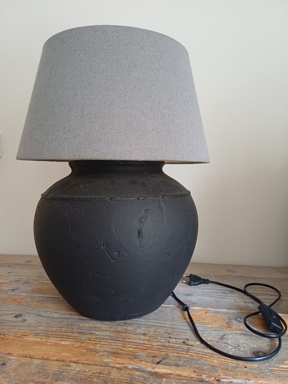 Landelijke, robuuste lamp met grijze kap, Ophalen, Gebruikt, Zwart, Overige merken