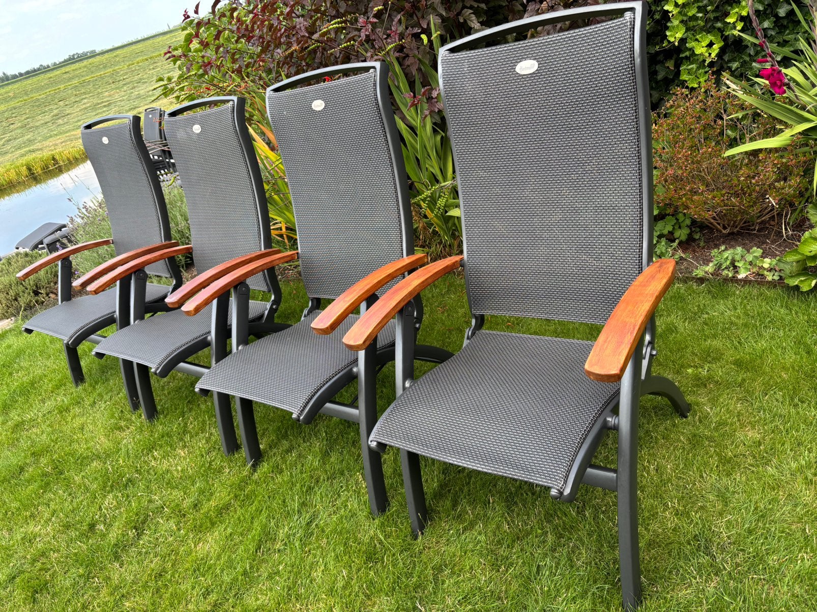4 nette Hartman Da Vinci tuinstoelen, Ophalen, Gebruikt, Aluminium, Verstelbaar