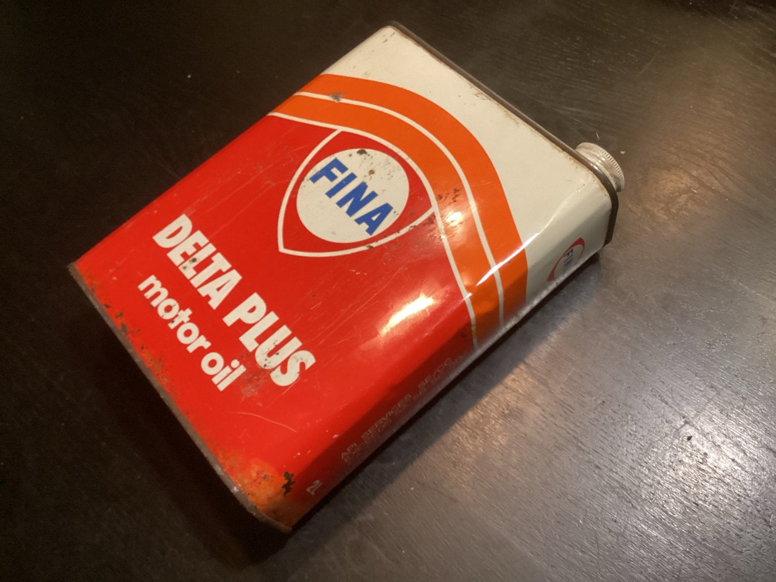 Vintage FINA DELTA PLUS motor olie blik SAE 30 2 liter Jaren, Verzamelen, Ophalen of Verzenden, Gebruikt
