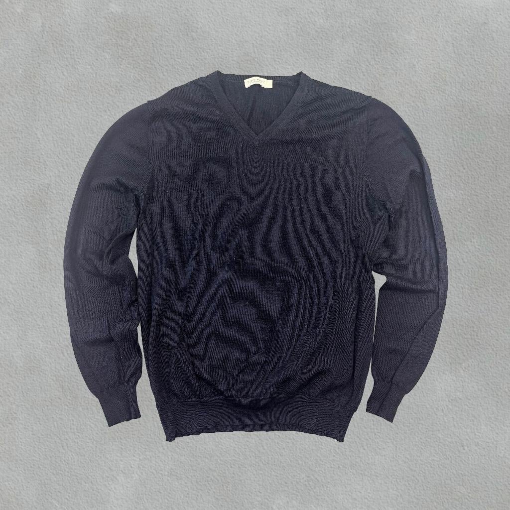 (1076) Navy Suitsupply V-hals trui - Heren L - Zeer goed, Maat 52/54 (L), Blauw, Ophalen of Verzenden, Zo goed als nieuw