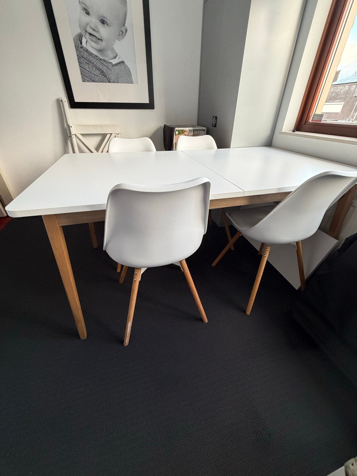 Uitschuifbare Eetkamertafel met 4 Stoelen, Ophalen, Gebruikt, 50 tot 100 cm, 150 tot 200 cm