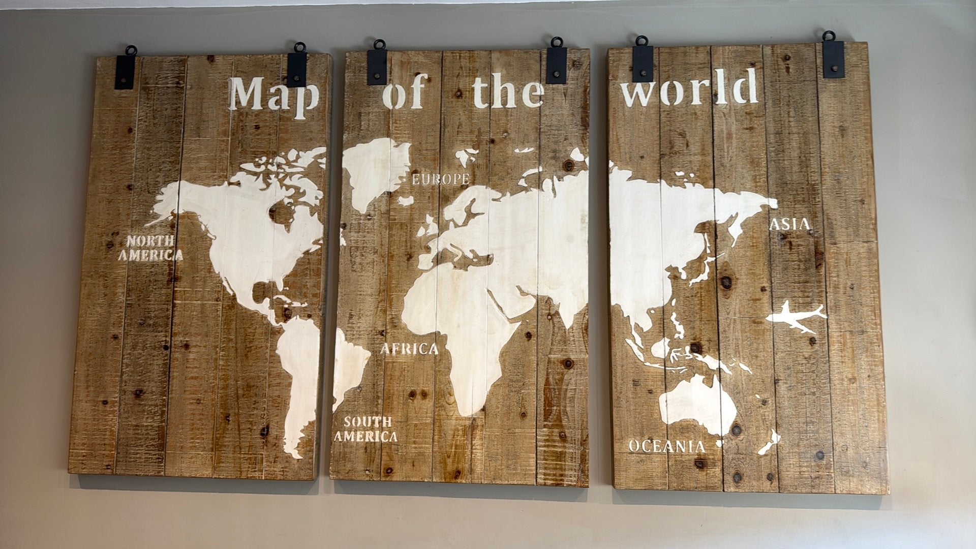 Mango houten drieluik Map of the World, Huis en Inrichting, Ophalen, Zo goed als nieuw
