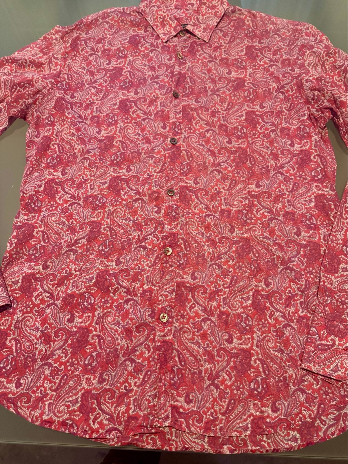 David Mayer Naman overhemd met paisley print, maat XL, Ophalen of Verzenden, Zo goed als nieuw, Rood, Halswijdte 43/44 (XL)
